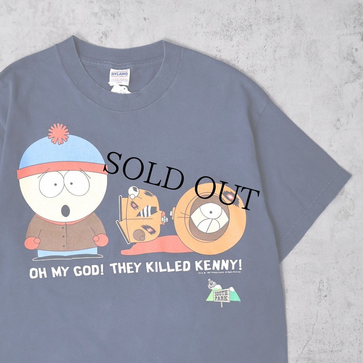 画像1: 90's SOUTH PARK "OH MY GOD! THEY KILLED KENNY!" キャラクタープリントTシャツ NAVY L (1)