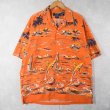90年代 90s ポロスポーツラルフローレン オレンジ 総柄 開襟シャツ