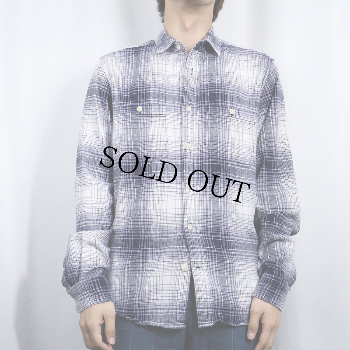 画像2: 2000's GAP オンブレーチェック柄 ライトネルシャツ M (2)