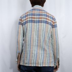 画像3: SHIRT WORKS ストライプ柄 × インディアンマドラス コットンシャツ M (3)