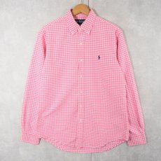 画像1: Ralph Lauren "CUSTOM FIT" ロゴ刺繍 ギンガムチェック柄 コットンボタンダウンシャツ M (1)