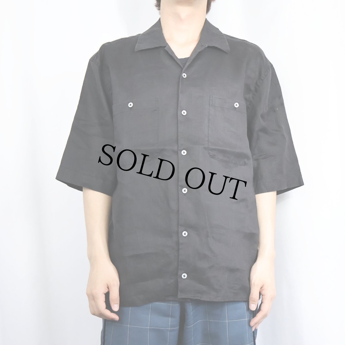 画像2: POETA MODA オープンカラーリネンシャツ BLACK XL (2)
