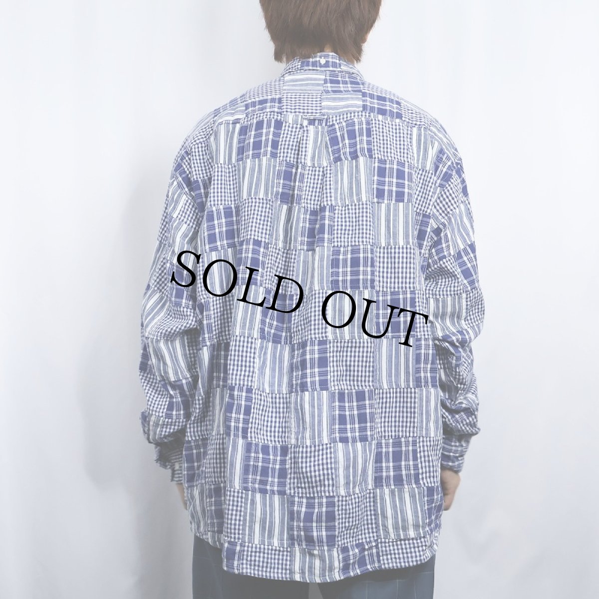 画像3: 90's CONTEXT ストライプ柄×チェック柄 パッチワーク コットンボタンダウンシャツ (3)