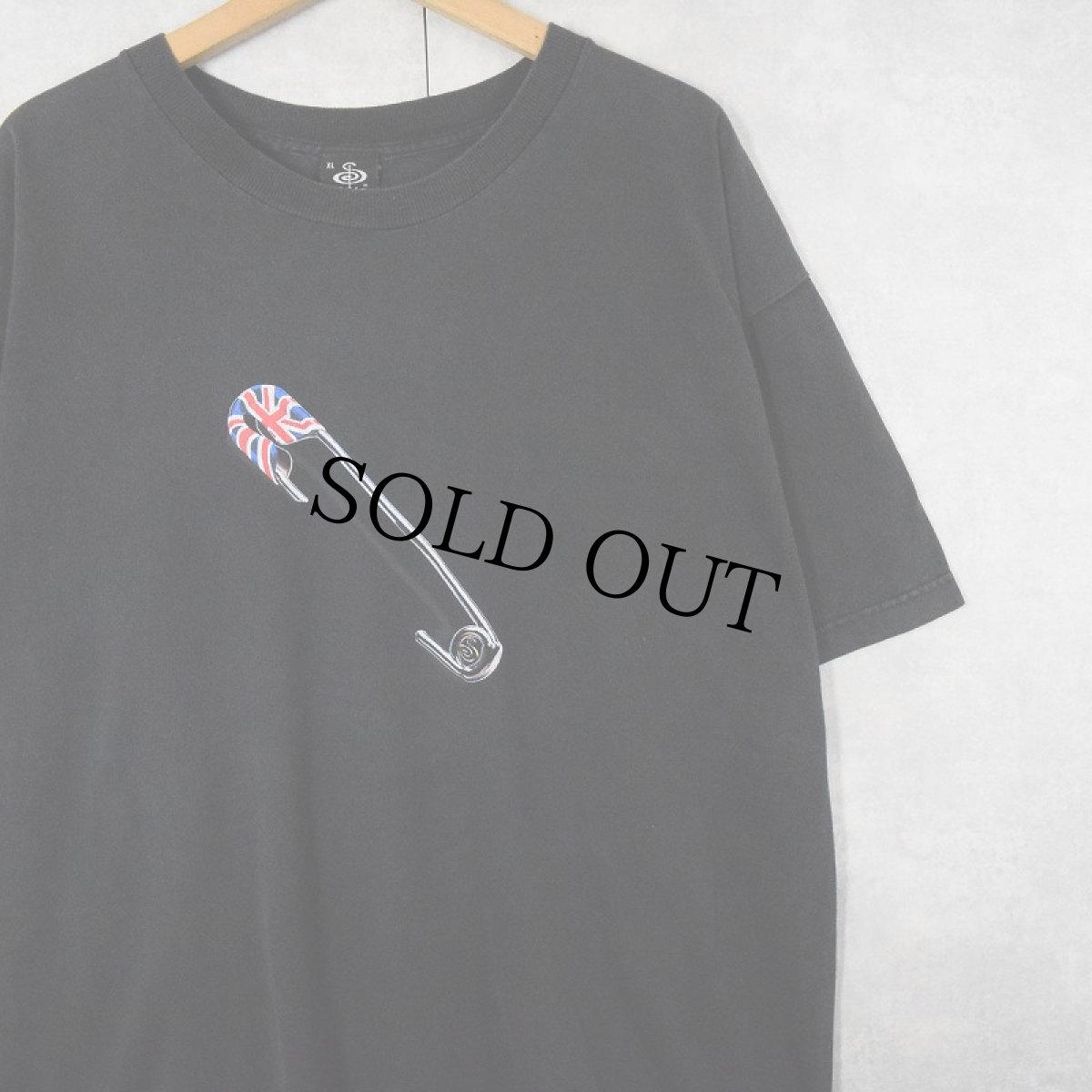 画像1: 〜2000's Stylus USA製 ユニオンジャック×安全ピン プリントTシャツ BLACK XL (1)