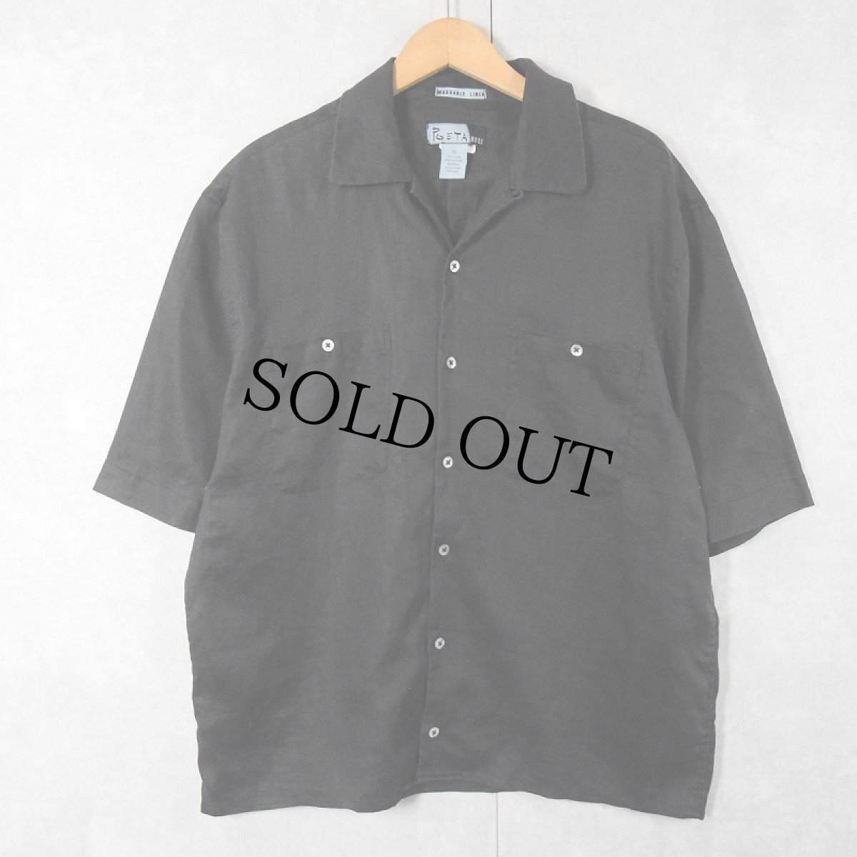 画像1: POETA MODA オープンカラーリネンシャツ BLACK XL (1)