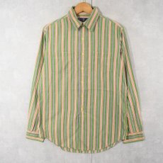 画像1: POLO Ralph Lauren マルチストライプ柄 チンスト×猫目ボタン コットンシャツ S (1)