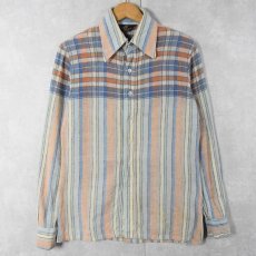画像1: SHIRT WORKS ストライプ柄 × インディアンマドラス コットンシャツ M (1)