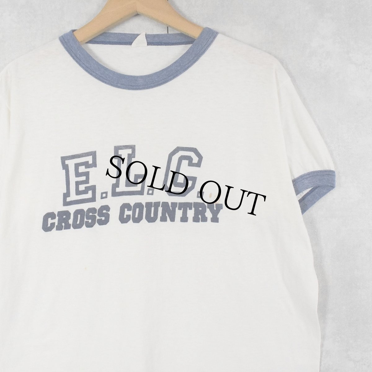 画像1: 〜80's ”E.L.C CROSS COUNTRY" プリントリンガーTシャツ L (1)