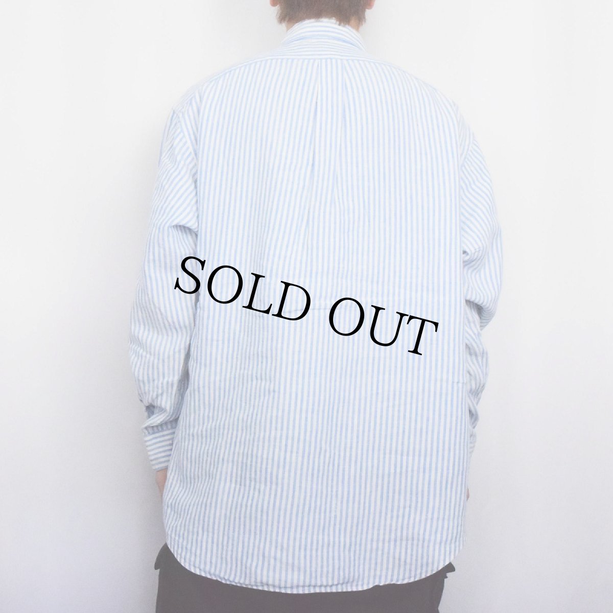 画像3: Ralph Lauren "BLAKE" ロゴ刺繍 ストライプ柄 リネンボタンダウンシャツ M (3)