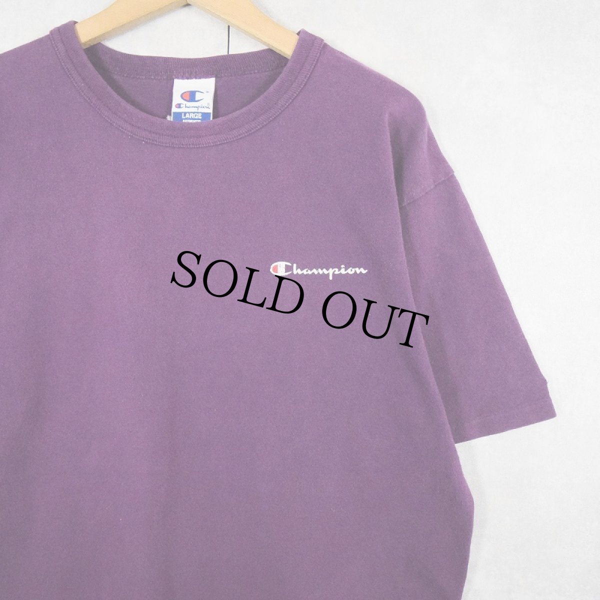画像1: 80〜90's Champion USA製 青刺繍タグ ロゴプリントTシャツ L (1)