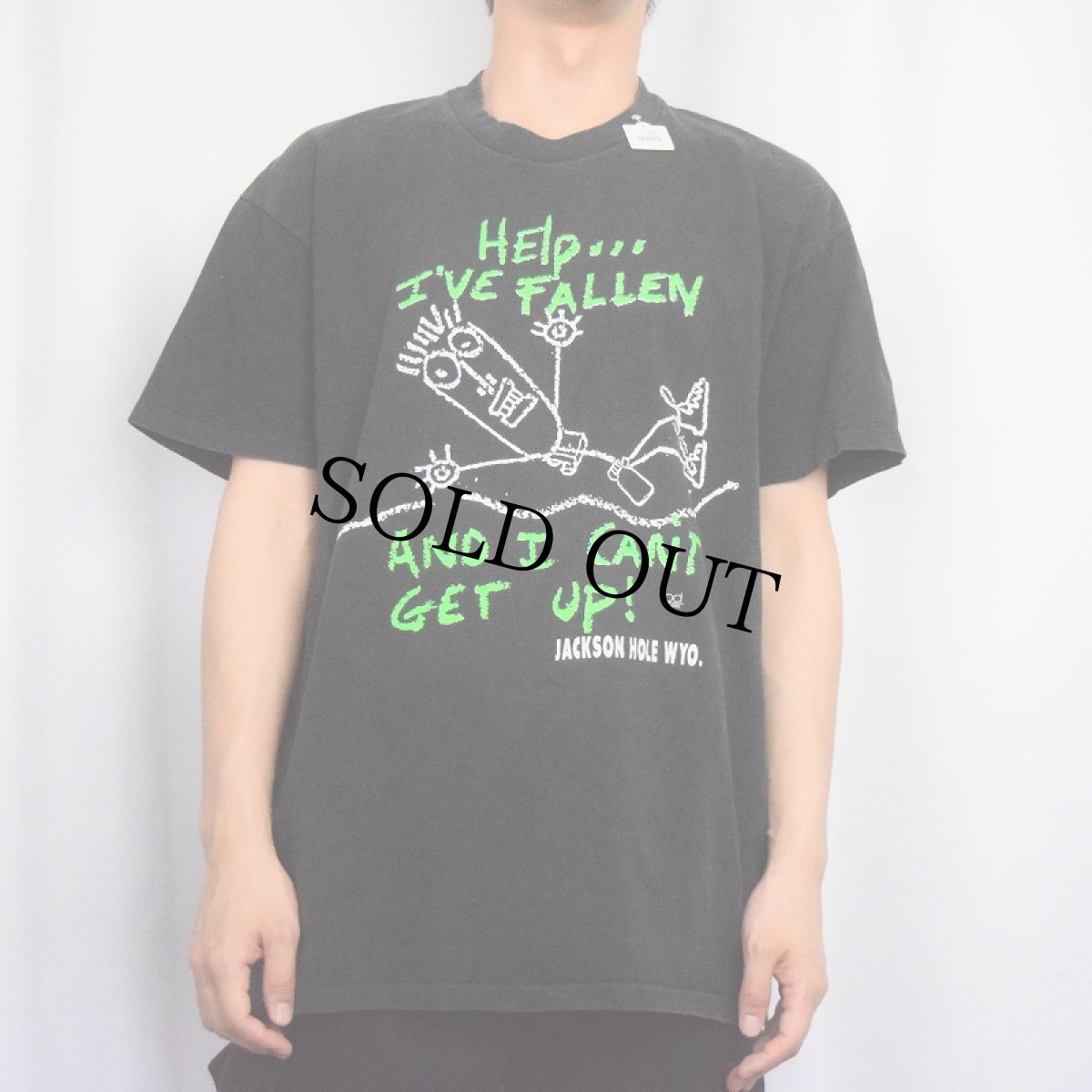 画像2: 90's ”Help...I've FALLEN…"＆Jackson Hole WYO. USA製 プリントTシャツ BLACK XL (2)