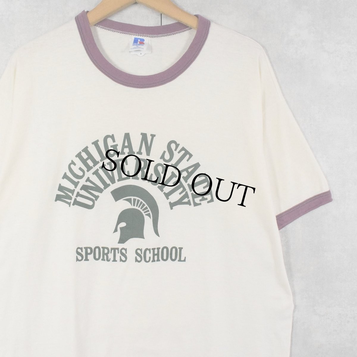 画像1: 80's RUSSELL ATHLETIC USA製 ”MICHIGAN STATE UNIVERSITY" カレッジプリントリンガーTシャツ XL (1)
