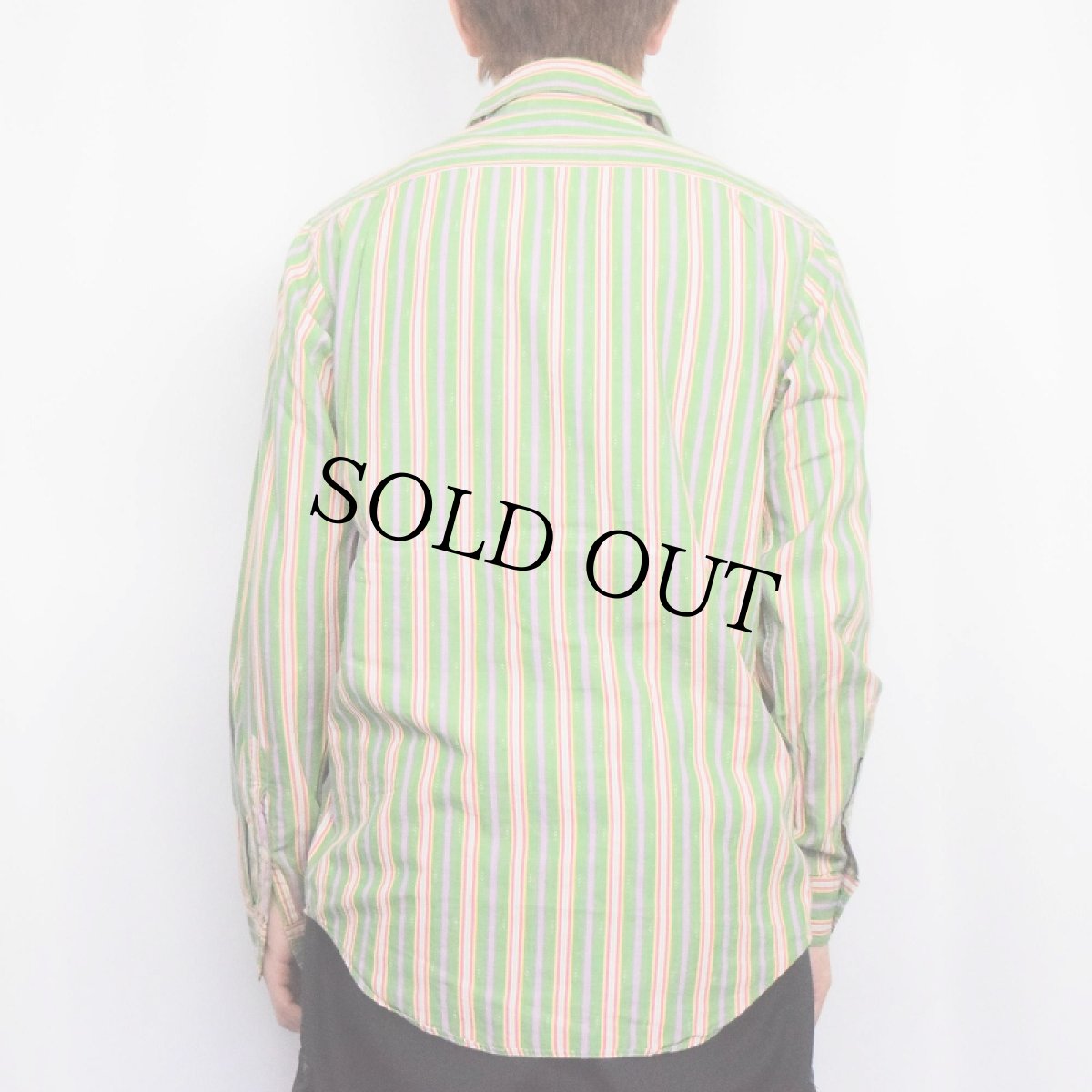 画像3: POLO Ralph Lauren マルチストライプ柄 チンスト×猫目ボタン コットンシャツ S (3)