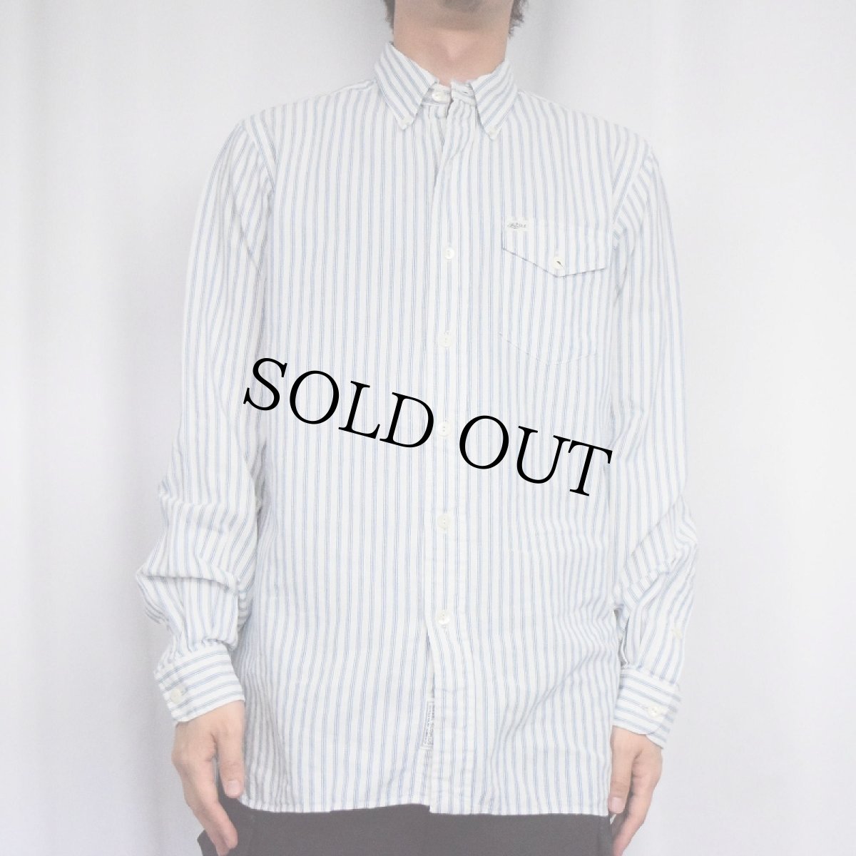 画像2: Ralph Lauren ストライプ柄×猫目ボタン コットンシャツ S (2)