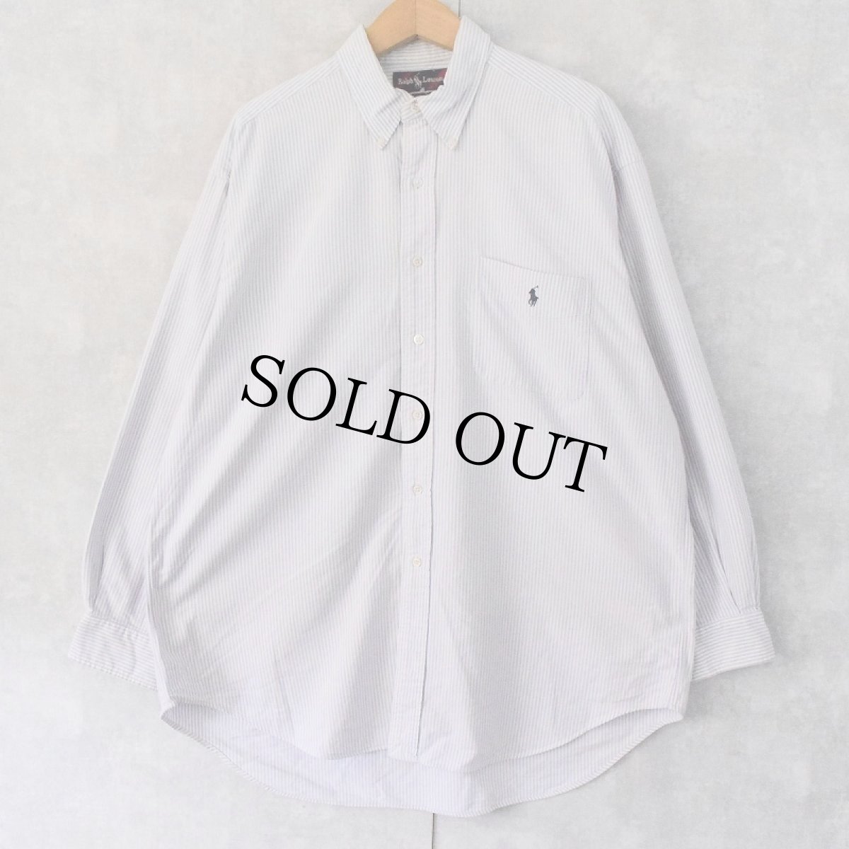 画像1: Ralph Lauren "BIG SHIRT" ストライプ柄 ロゴ刺繍 コットンボタンダウンシャツ L (1)