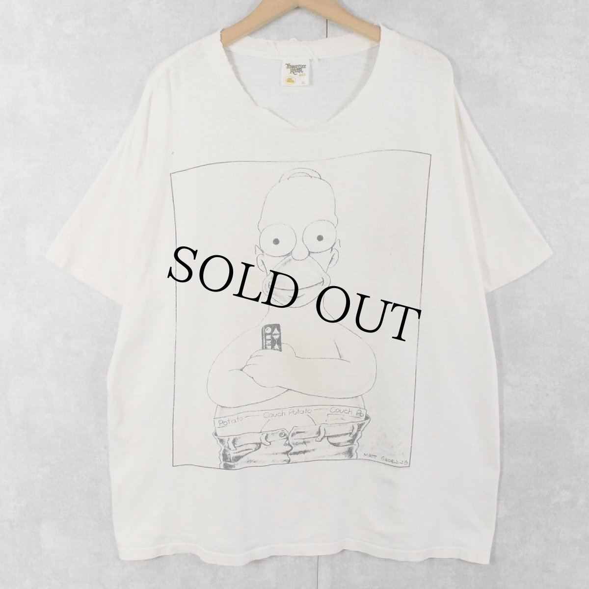 画像1: 90's THE SIMPSONS "Couch Potato" USA製 Calvin KleinパロディTシャツ XL (1)