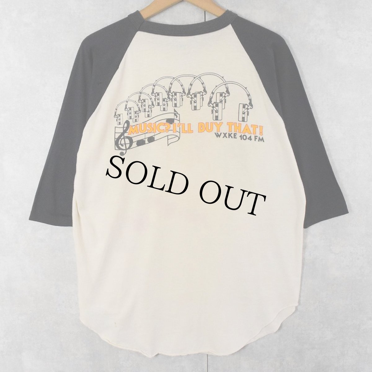 画像2: 70〜80's WXKE 104 FM USA製 ラジオ局プリント ラグランＴシャツ L (2)