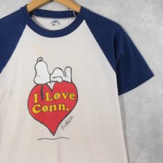 画像1: 70〜80's SNOOPY USA製 "I Love Conn." キャラクタープリント ラグランTシャツ L (1)