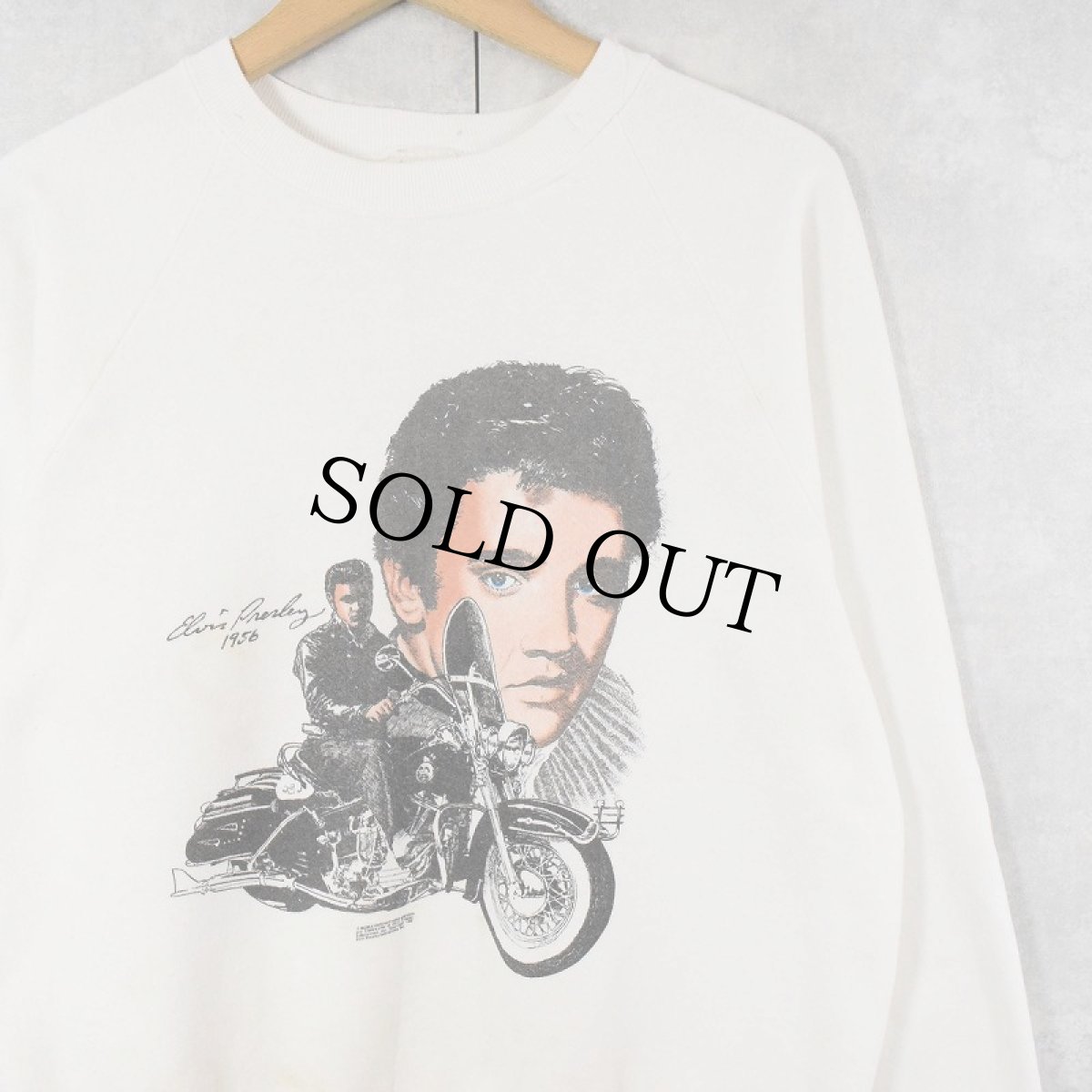 画像1: 80's Elvis Presley USA製 ミュージシャンプリント ラグランスウェット L (1)