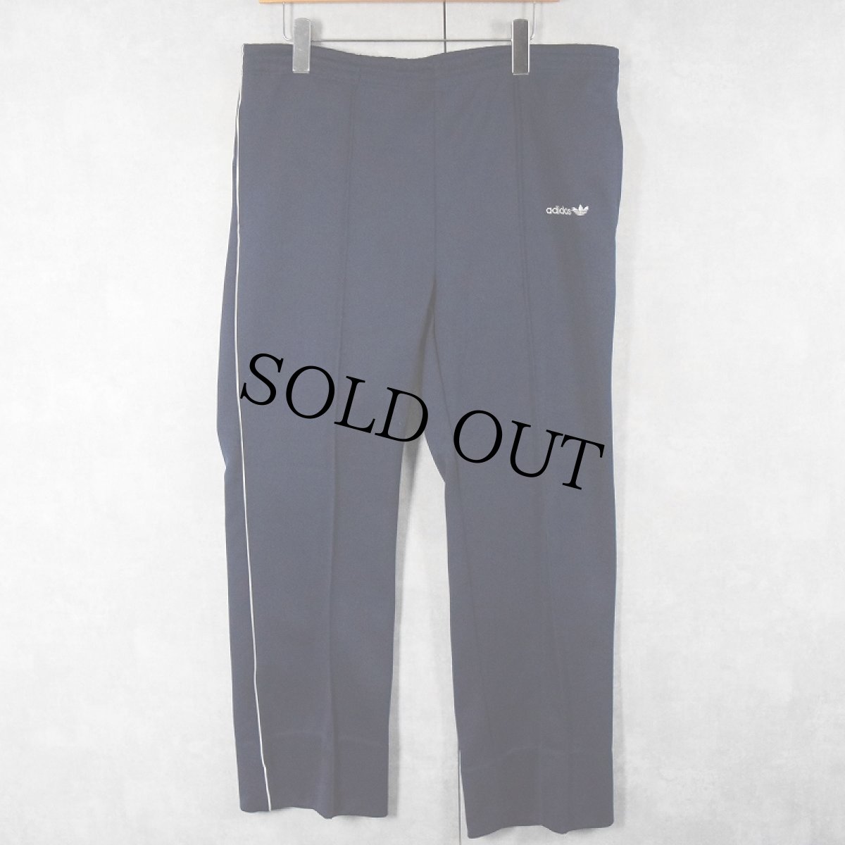 画像1: 80's adidas TAIWAN製 ロゴ刺繍 サイドライン トラックパンツ NAVY M (1)