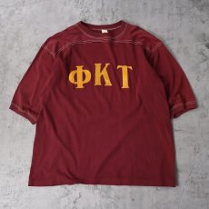 画像1: 60's Sportswear フロッキープリント フットボールTシャツ L (1)