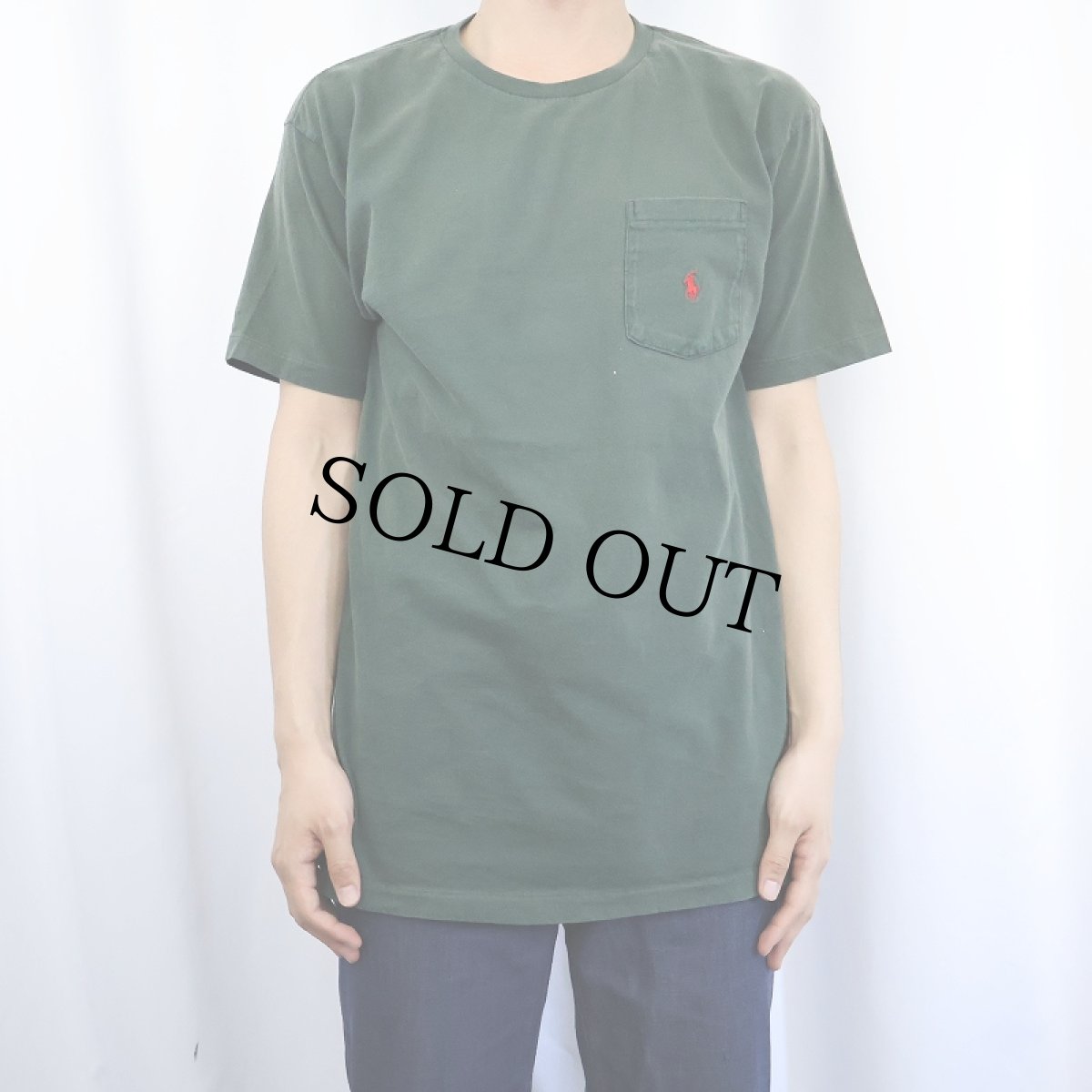 画像2: 90's POLO Ralph Lauren USA製 ロゴ刺繍 ポケットTシャツ S (2)