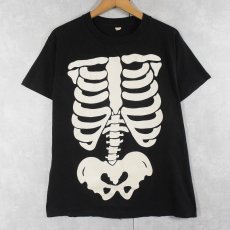 画像1: 80's USA製 人体骨格騙し絵 蓄光プリントTシャツ BLACK XL (1)