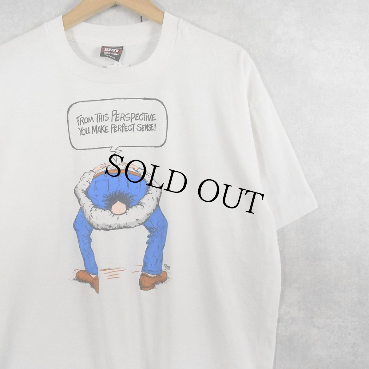 画像1: 90's USA製 "FROM THIS PERSPECTIVE YOU MAKE PERFECT SENSE !" シュールプリントTシャツ XL (1)