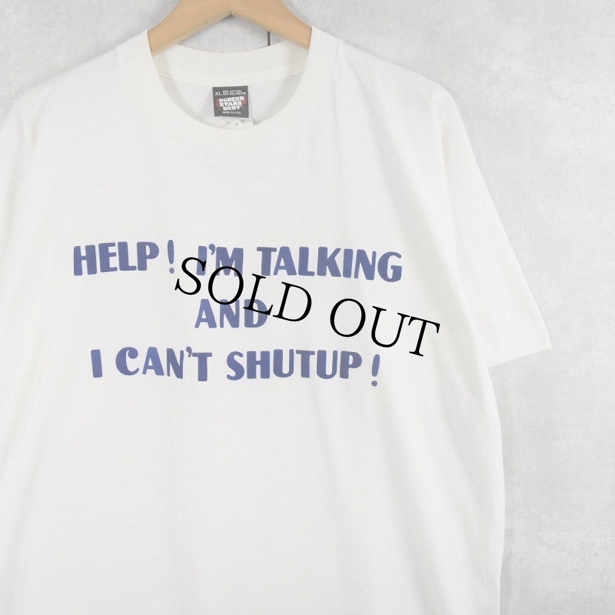 画像1: 90's USA製 "HELP! I'M TALKING AND I CAN'T SHUTUP!" フロッキープリントTシャツ XL (1)