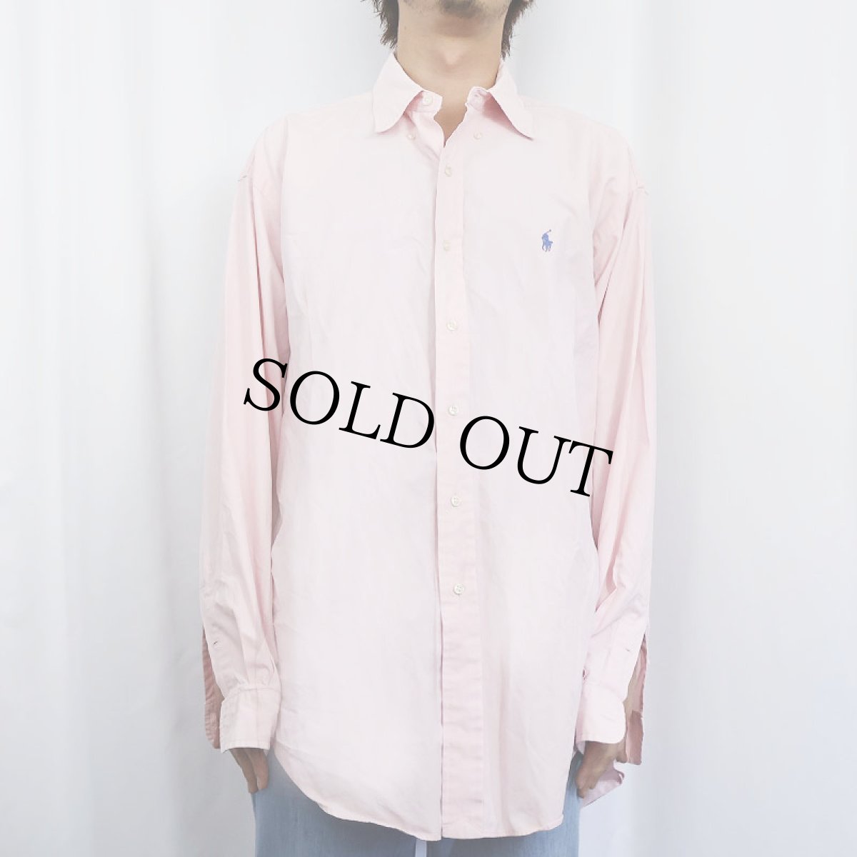 画像2: Ralph Lauren "BLAKE" ロゴ刺繍 TWO-PLYコットンボタンダウンシャツ L (2)