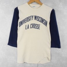画像1: 70's Champion バータグ "UNIVERSITY WISCONSIN LA CROSSE" 染み込みプリント ベースボールTシャツ S (1)