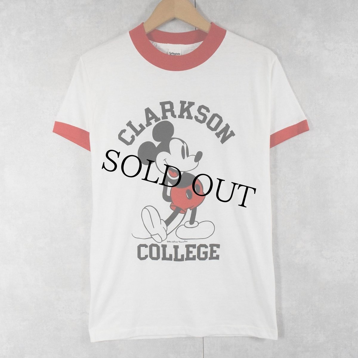 画像1: 80's MICKEY MOUSE USA製 "CLAKSON COLLEGE" キャラクタープリントリンガーTシャツ DEADSTOCK M (1)