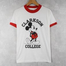 画像1: 80's MICKEY MOUSE USA製 "CLAKSON COLLEGE" キャラクタープリントリンガーTシャツ DEADSTOCK M (1)