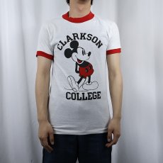 画像2: 80's MICKEY MOUSE USA製 "CLAKSON COLLEGE" キャラクタープリントリンガーTシャツ DEADSTOCK M (2)