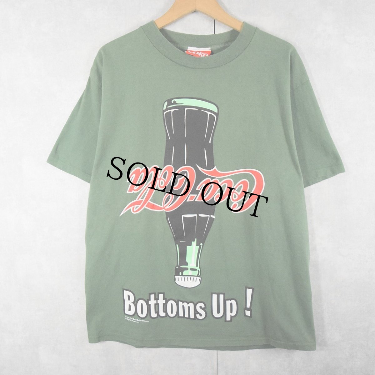 画像1: 90's Coca-Cola USA製 "Bottoms Up!" 飲料メーカープリントTシャツ L (1)