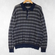 画像1: IKE BEHAR ITALY製 ジャガード織り コットンニットポロシャツ XL (1)