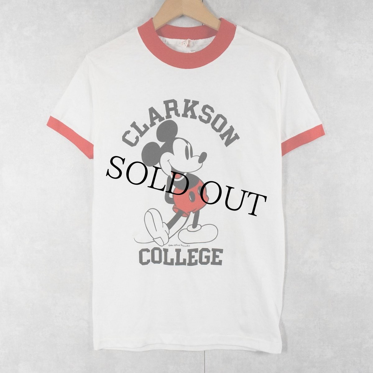 画像1: 【SALE】 80's MICKEY MOUSE USA製 "CLAKSON COLLEGE" キャラクタープリントリンガーTシャツ DEADSTOCK M (1)
