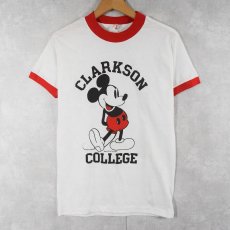 画像1: 80's MICKEY MOUSE USA製 "CLAKSON COLLEGE" キャラクタープリントリンガーTシャツ DEADSTOCK M (1)