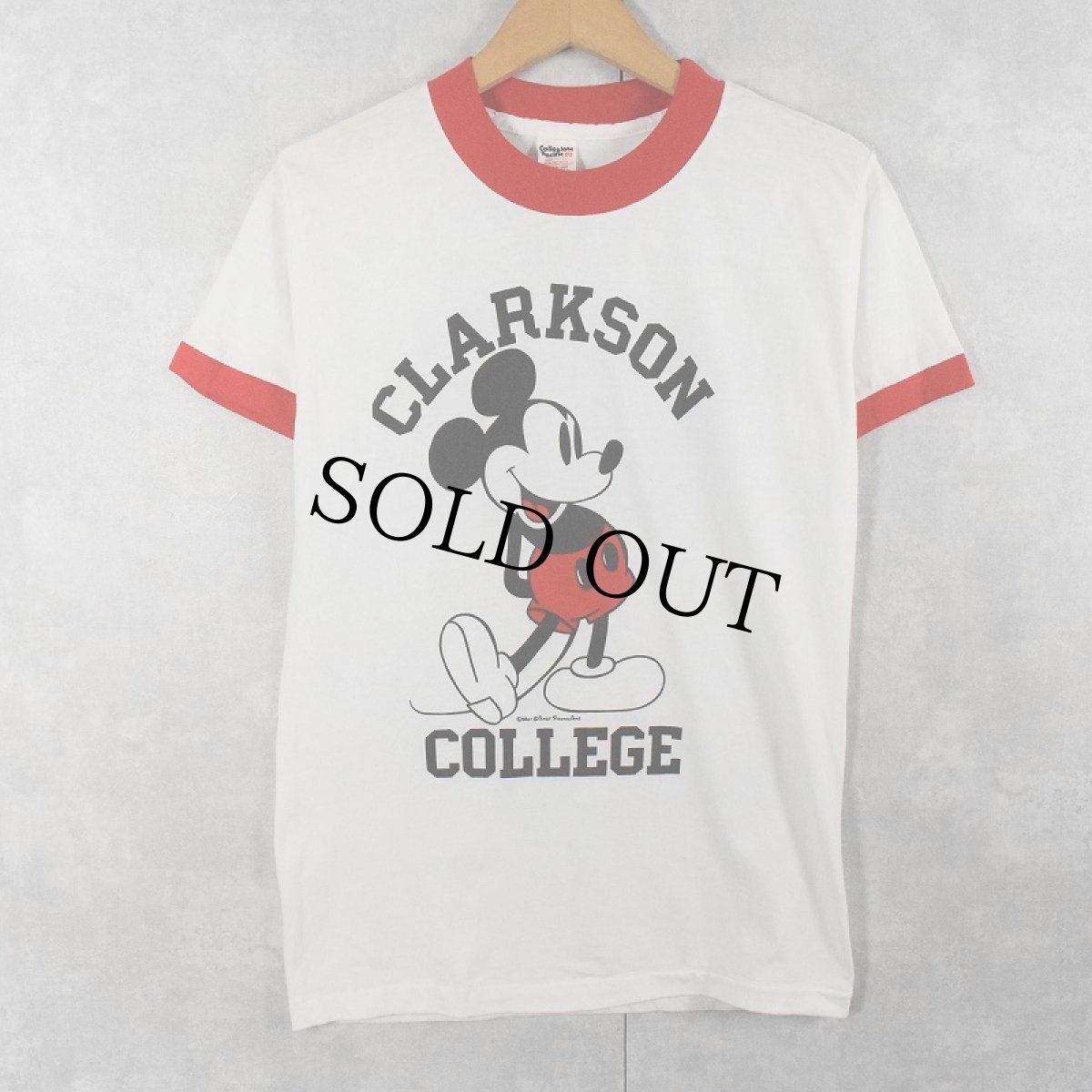 画像1: 【SALE】 80's MICKEY MOUSE USA製 "CLAKSON COLLEGE" キャラクタープリントリンガーTシャツ DEADSTOCK M (1)
