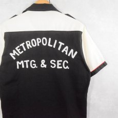 画像1: 70's King Louie USA製 "METROPOLITAN MTG. & SEC." チェーン刺繍 エポレット付き ボーリングシャツ M (1)