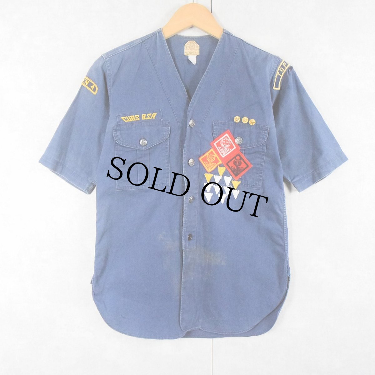 画像1: 60's BOY SCOUTS OF AMERICA ワッペン付き ノーカラーコットンシャツ (1)