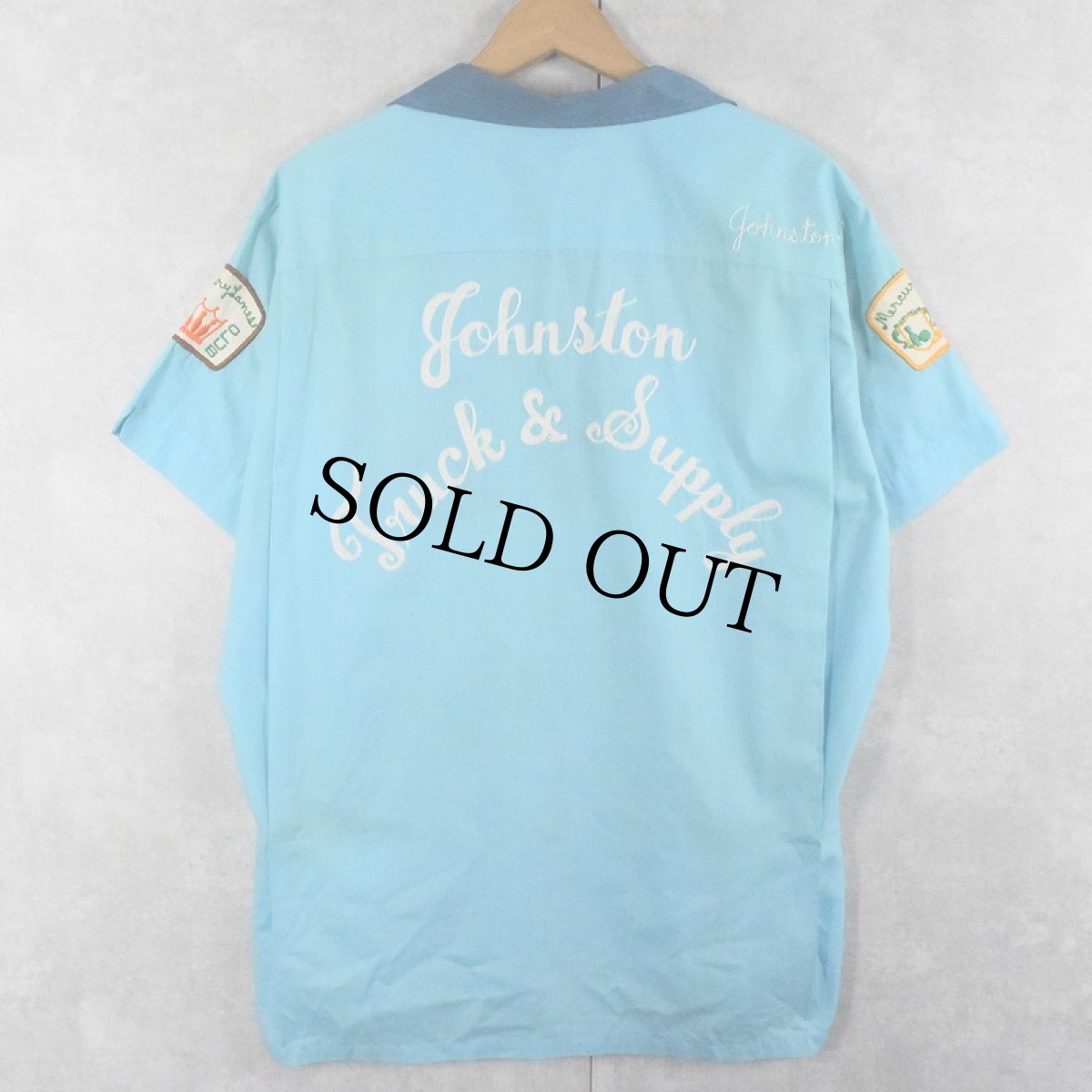 画像2: 70's Hilton USA製 "Johnston Truck & Supply" レイヤードデザイン ワッペン付き チェーン刺繍 ボーリングシャツ L (2)