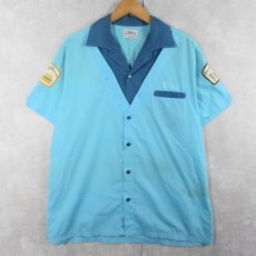 画像1: 70's Hilton USA製 "Johnston Truck & Supply" レイヤードデザイン ワッペン付き チェーン刺繍 ボーリングシャツ L (1)