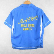 画像1: 60's Hilton USA製 "MAECO EARLYU BIRDS BANDITS" フロッキープリント ボーリングシャツ M (1)