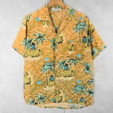 画像1: 50's ALOHA SHIRTS HAND SCREENED ヤシの木柄 オールオーバーパターン レーヨンアロハシャツ M (1)