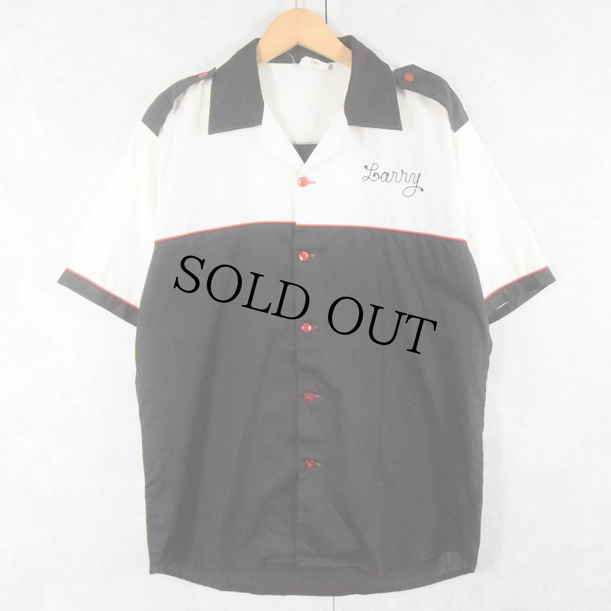 画像2: 70's King Louie USA製 "METROPOLITAN MTG. & SEC." チェーン刺繍 エポレット付き ボーリングシャツ M (2)