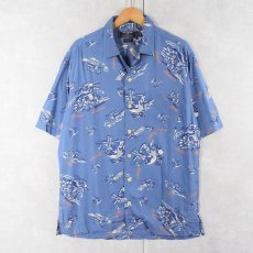 画像1: 90's POLO SPORT Ralph Lauren オールオーバーパターン レーヨンアロハシャツ M (1)
