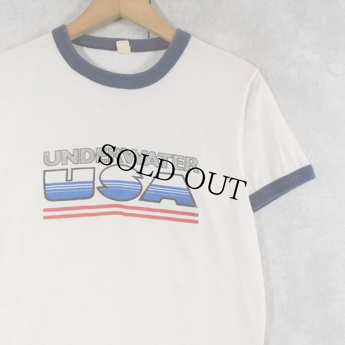画像1: 80's USA製 "UNDERWATER USA" プリントリンガーTシャツ M (1)