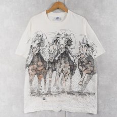 画像1: 90's USA製 競馬柄 大判プリントTシャツ XXL (1)