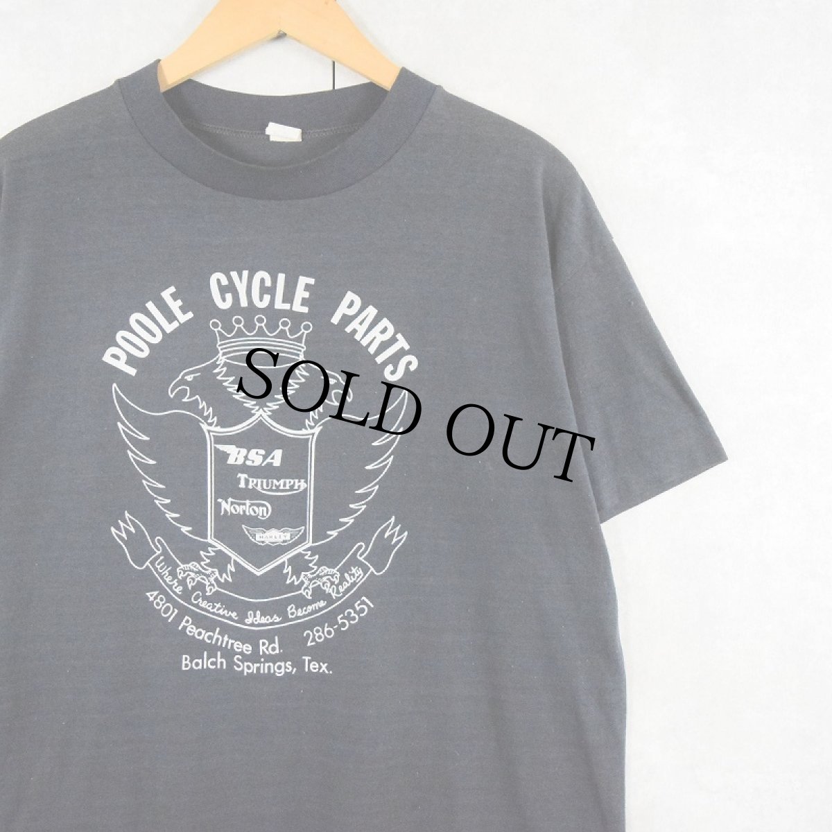 画像1: POOLE CYCLE PARTS バイクカスタムショップ ポリエステル×コットンプリントTシャツ NAVY L (1)